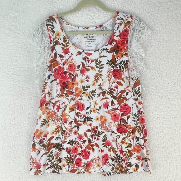 Torrid White Floral Super Soft Top Womens Scoop Neck Lace Flutter Sleeve Size‎ L - Picture 1 of 9